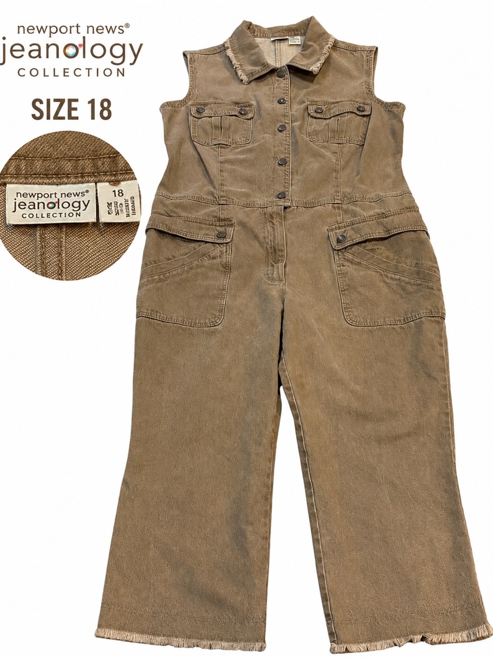 Utility Cargo Jumpsuit Newport News Jeanology in Taupe/Khaki NWOT Size 18